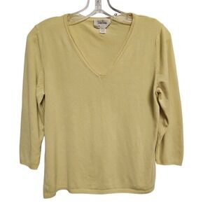 Neiman Marcus Exclusive Silk Blend V-Neck Yellow Top Classic Knit Woman's Large